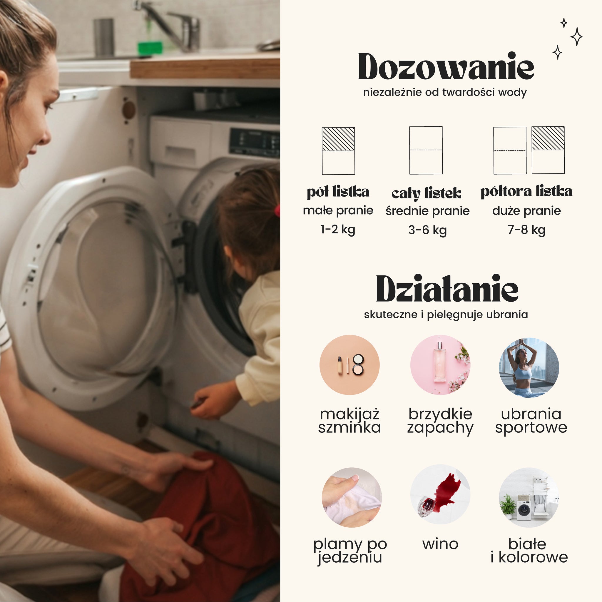 Listki piorące do prania ubrań
